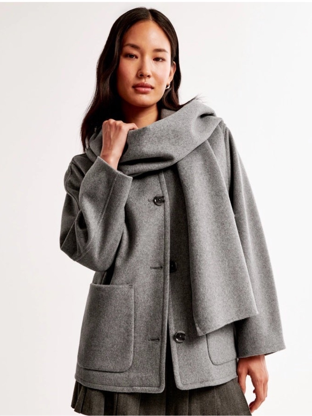 EUC Abercrombie & Fitch Gray Wool-Blend Pea Coat with Scarf size M ~$180